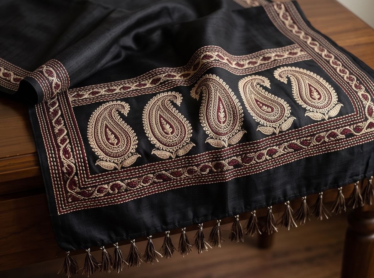 Shyama design: ivory paisleys on black Tussar
