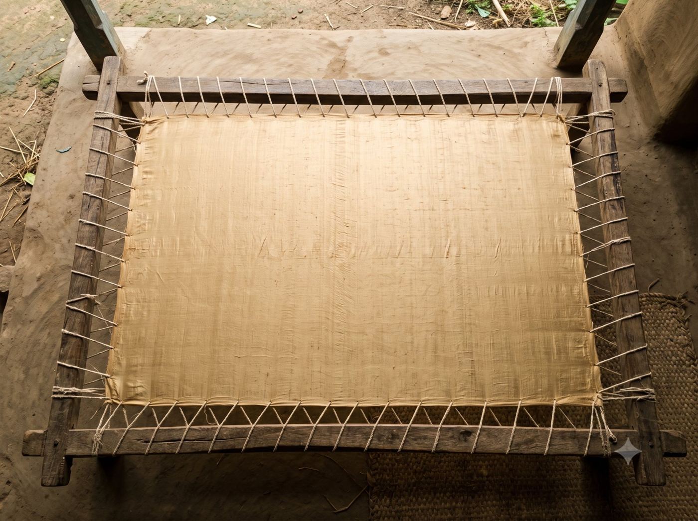 Plain Tussar silk stretched on a wooden frame